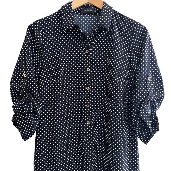 The Limited Dress Navy Blue & White Polka Dot Henley Shift -Size S NWT🏷 classy! - Picture 1 of 16
